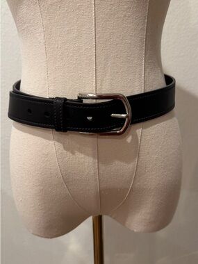 Prada Black Leather Belt with Silver Buckle